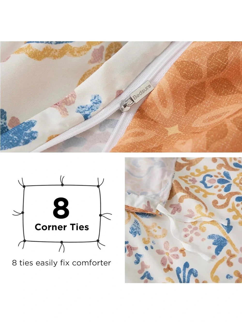 NEW Bedsure Duvet Cover King Size. Reversible Floral Pattern with Zipper Closure